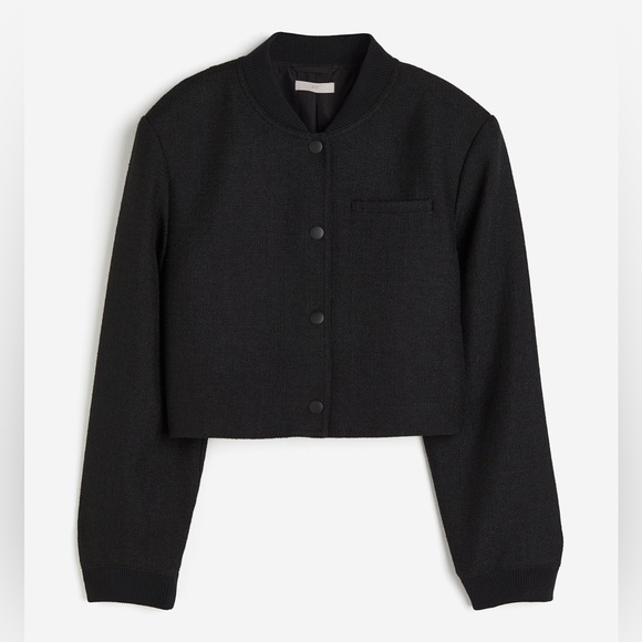 H&M Black Textured Bomber Jacket cardigan black tweed size small - Picture 4 of 10